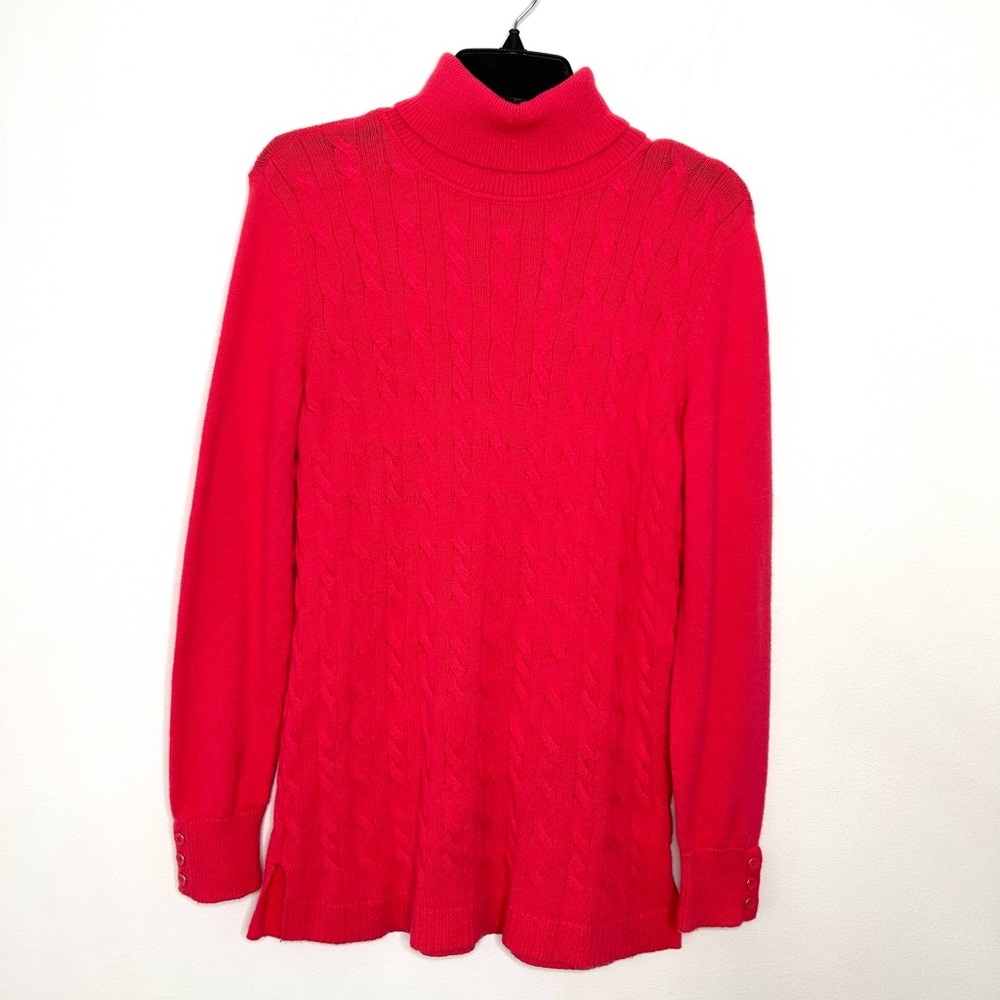 Talbots Cable knit Turtleneck Sweater Sz M Lambswool Blend Pink Coral